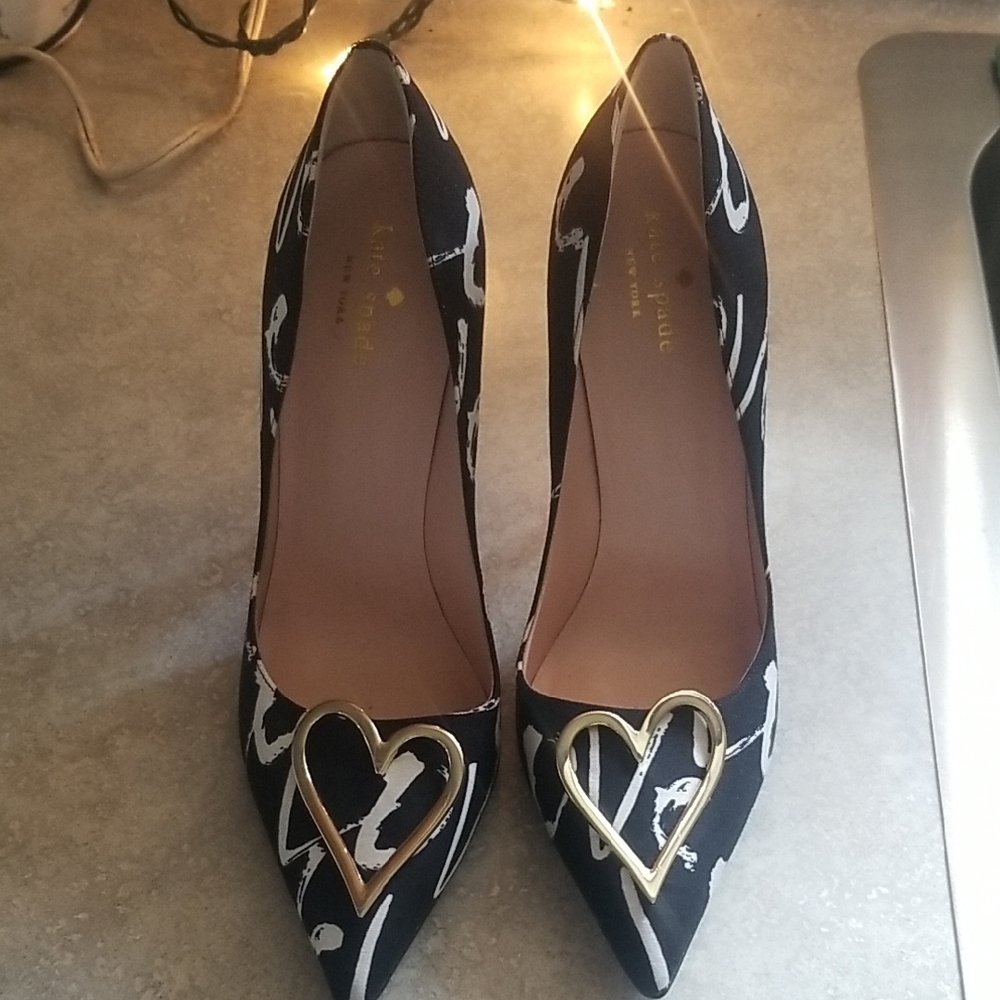 Kate Spade Black and Silver Heart Stiletto Heels Sz 9.5